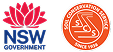Logos of NSW Government and Soil Conservation Service. The NSW logo showcases a stylized pink waratah flower, while the round, orange Soil Conservation Service logo proudly states "Since 1938." Both represent dedicated civil support services across the region.