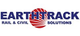 Logo for Earthtrack Rail & Civil Solutions. The text is in blue, with a red circular design resembling stylized rails integrated into the letter "O" in "Solutions," reflecting their expertise in civil support services.